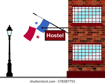 Illustration of Hostel, Hostel with Panama Flag