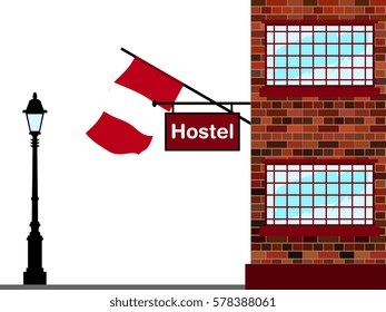Illustration of Hostel, Hostel with Peru Flag