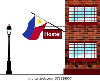Illustration of Hostel, Hostel with Philippines Flag