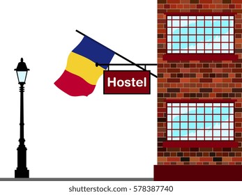 Illustration of Hostel, Hostel with Romania Flag