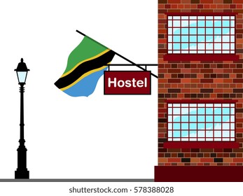 Illustration of Hostel, Hostel with Tanzania Flag