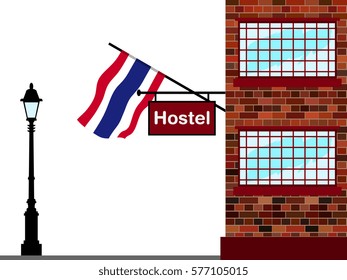 Illustration of Hostel, Hostel with Thailand Flag