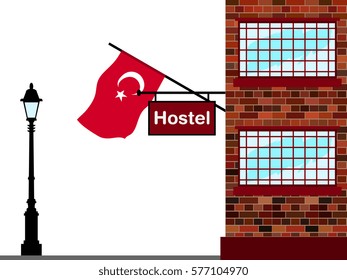 Illustration of Hostel, Hostel with Turkey Flag
