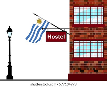 Illustration of Hostel, Hostel with Uruguay Flag