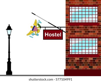 Illustration of Hostel, Hostel with US Virgin Islands Flag