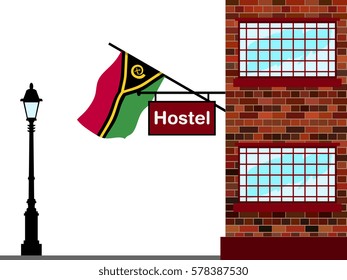 Illustration of Hostel, Hostel with Vanuatu Flag