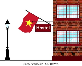 Illustration of Hostel, Hostel with Vietnam Flag
