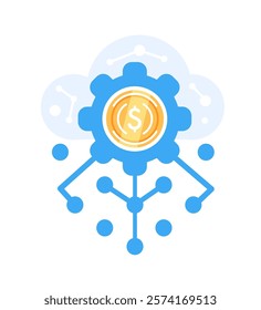 Illustration of hosting, connections, network settings and cryptocurrency mining in flat style.