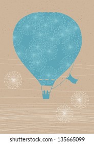 Illustration of hot air balloon with dandelions