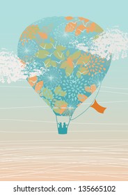 Illustration of hot air balloon in the sky