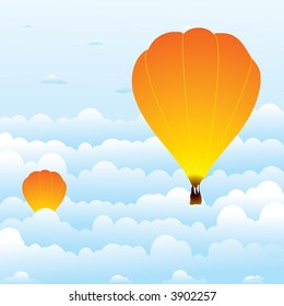 Illustration of to hot air balloons rising through the clouds