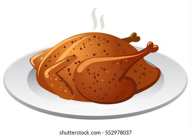 illustration of hot baked roasted chicken on plate