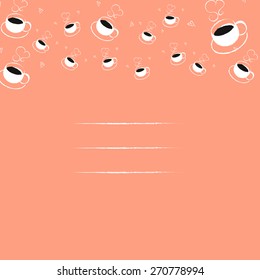 Illustration of hot coffee cup, background with space for text. Color peach.
