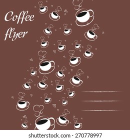 Illustration of hot coffee cup, background with space for text. Color mocha.
