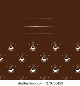 illustration of hot coffee cup on patterned background with space for text
