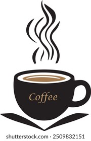 Una ilustración de una taza de café caliente con vapor suavemente levantándose de la bebida. El diseño evoca una sensación cálida y acogedora, lo que lo hace ideal para diversas aplicaciones, como logotipos, iconos o menú