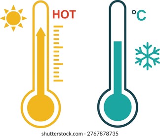 Illustration of hot and cold temperature scales with thermometers Vector