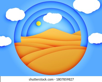 Illustration of a hot desert with clouds