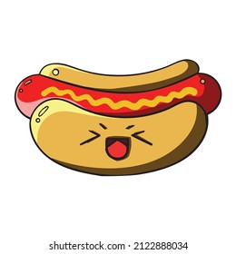 the illustration of hot dog cartoon vector. Suitable for funny drawing book for your learners, food and beverage, cafe, bar or restaurant.
