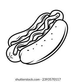 Illustration of hot dog in engraving style. Design element for poster, menu, sign.