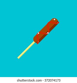 Illustration Of A Hot Dog With Ketchup, Hot Dog On A Stick, Corn Dog, Coney Dog, Pronto Pup