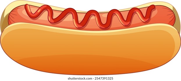Illustration of a hot dog with ketchup topping
