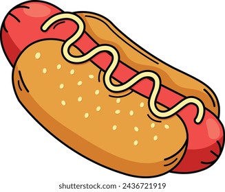 illustration of hot dog with mustard colorful outline white on background vector