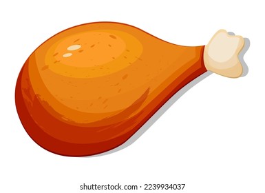 Illustration of a hot grilled chicken drumstick. Chicken leg on a white background.