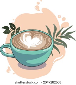 Illustration of a hot latte that can be used for menu books and coffee shop promotions.