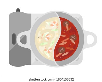 Illustration of a hot pot of Chinese food.