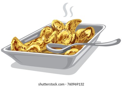illustration of hot roasted cooked potatoes in plate