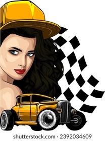 illustration of Hot rod. digital hand draw