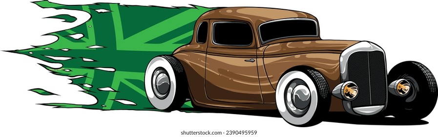 illustration of hot rod with united kingdom flag