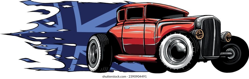 illustration of hot rod with united kingdom flag