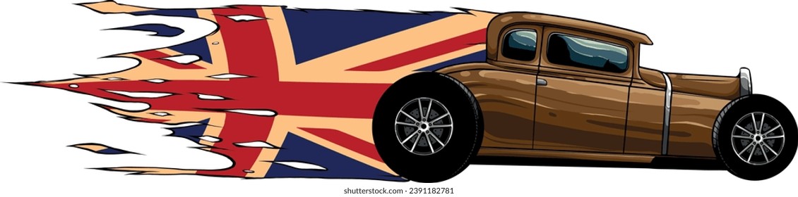 illustration of hot rod with united kingdom flag