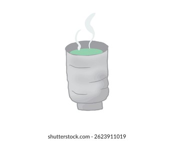 Illustration of hot steaming green tea in a teacup