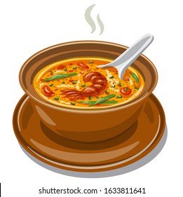 illustration of the hot Thai Tom Yum Soup with shrimps