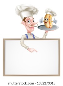 An Illustration of a Hotdog Cartoon Chef Pointing