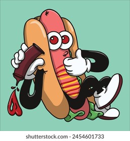 The illustration of hotdog in cartoon. Looks delicious, cute and sweet, love it. 