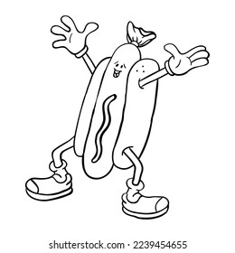 The illustration of hotdog character cartoon vector. Suitable for food and beverage or teaching material young learners. 