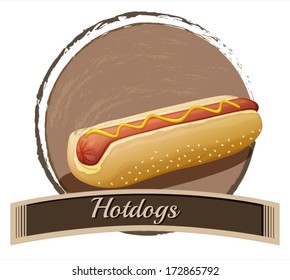 Illustration of a hotdog label on a white background