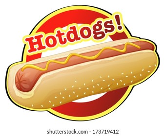 Illustration of a hotdog label on a white background