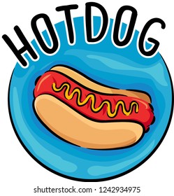 Illustration of a Hotdog Sandwich Icon with Mustard, Hotdog and Bun