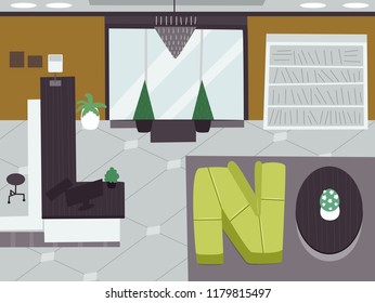 Illustration of a Hotel Interior Forming LMNO Architecture Lettering Design