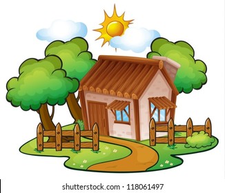 illustration of a house in a beautiful nature