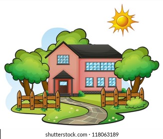 illustration of a house in a beautiful nature