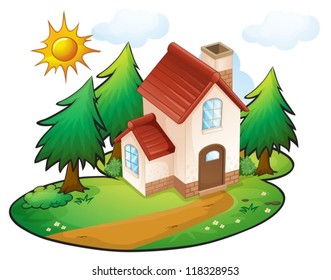 illustration of a house in a beautiful nature