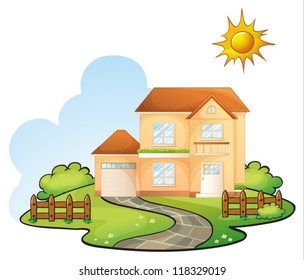 illustration of a house in a beautiful nature