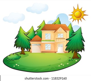 illustration of a house in a beautiful nature