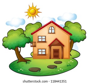 illustration of a house in a beautiful nature
